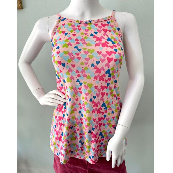 Y2k Pink Rainbow Hearts Tank Top Cutecore Kawaii Style size XS JR - Picture 1 of 3
